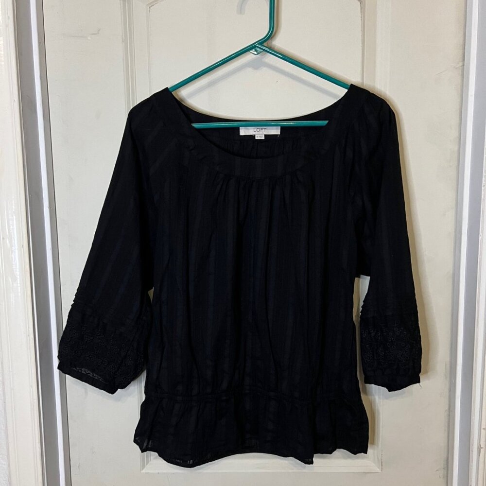 Ann Talyor LOFT Black Peasant Blouse, Medium